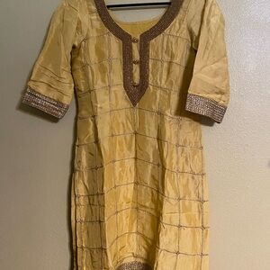 Elegant Gold Kurta with Brown Accents